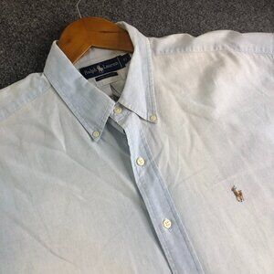 Ralph Lauren Shirt Mens XL Blue Chambray Faded Short Sleeve Button Y2K 90s
